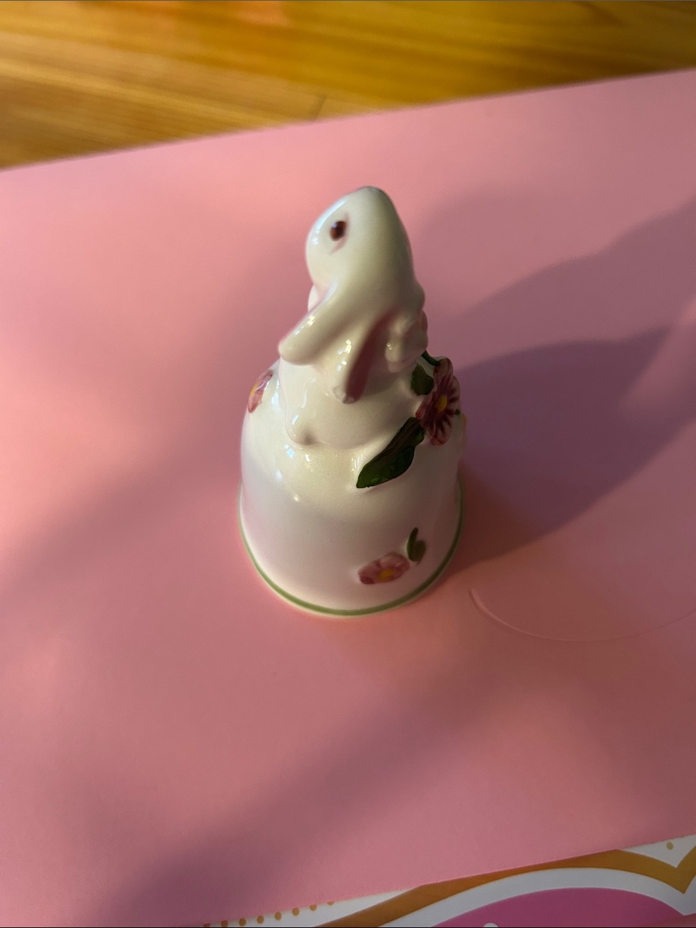 Porcelain Bunny Decorative Bell - Pink Floral